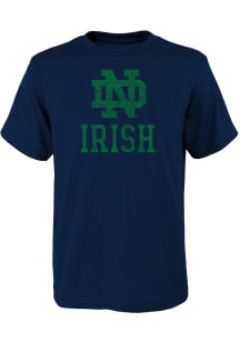 Notre Dame Fighting Irish Youth Navy Blue Distressed Primary Logo Short Sleeve T-Shirt
