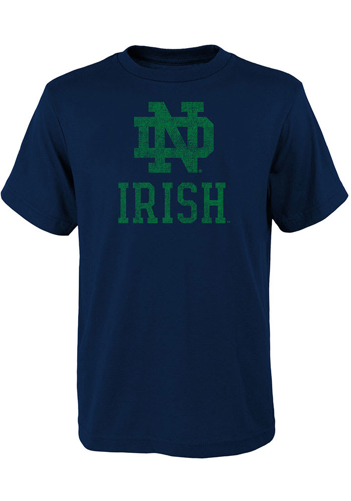 Notre Dame Fighting Irish Youth Navy Blue Distressed Primary Logo Short Sleeve T-Shirt