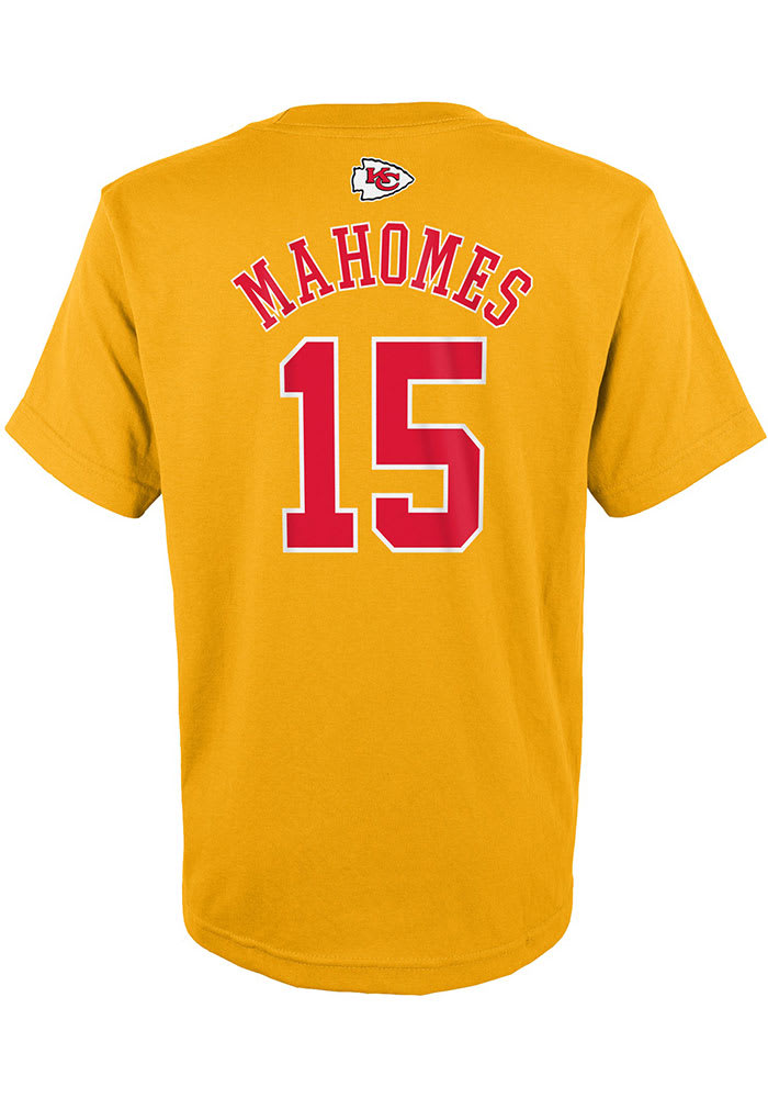 Patrick Mahomes Kansas City Chiefs Youth Gold Name and Number Player Tee