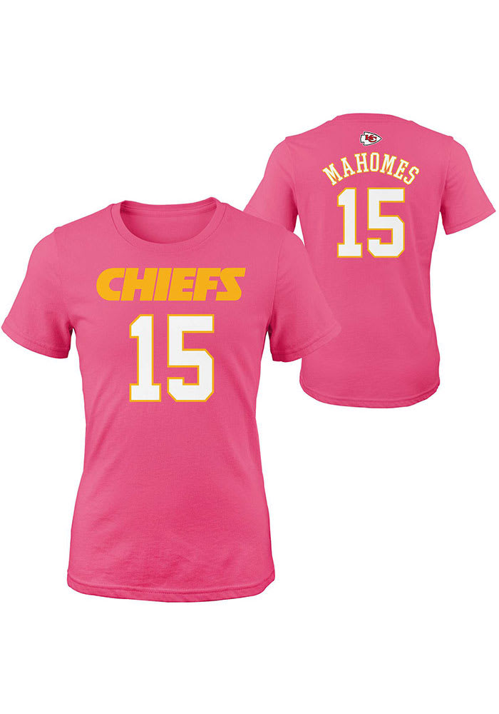 Patrick Mahomes Kansas City Chiefs Girls Pink Name and Number Short Sleeve Player T Shirt