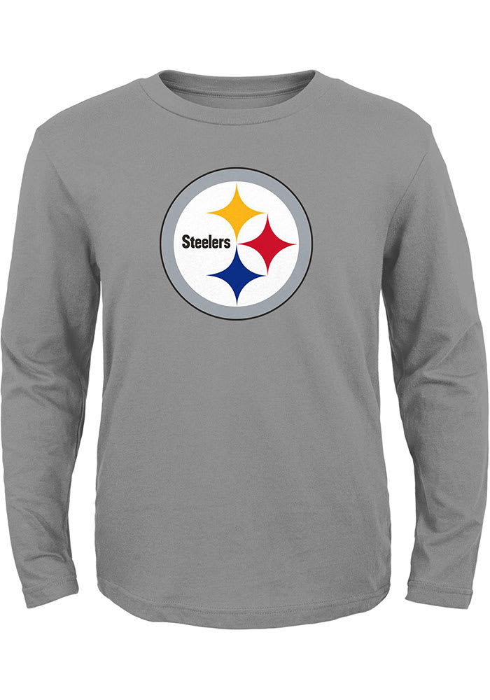 Outerstuff Pittsburgh Steelers Youth Grey Primary Logo Long Sleeve T-Shirt, Grey, 100% Cotton, Size L, Rally House