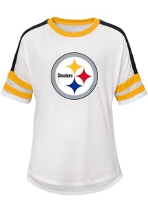 Pittsburgh Steelers Girls White Team Spirit Dolman Short Sleeve Fashion T-Shirt