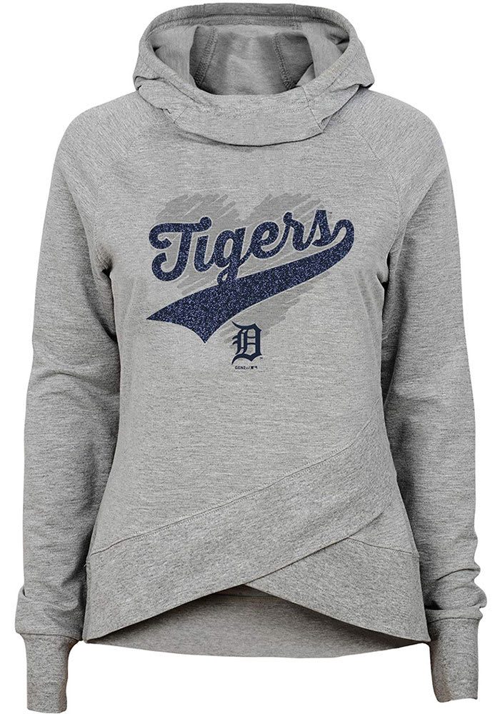 Detroit Tigers Girls Grey Sweet Spot Long Sleeve Hooded Sweatshirt