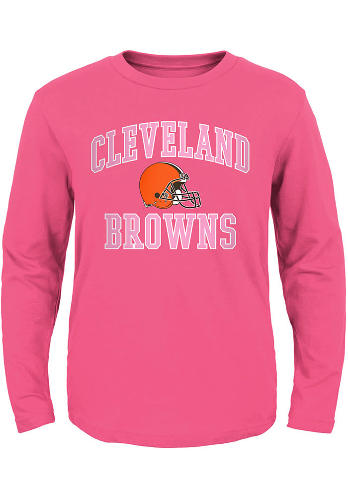 Cleveland Browns Toddler Girls Pink #1 Design Long Sleeve T Shirt, Pink, 100% Cotton, Size 3T, Rally House