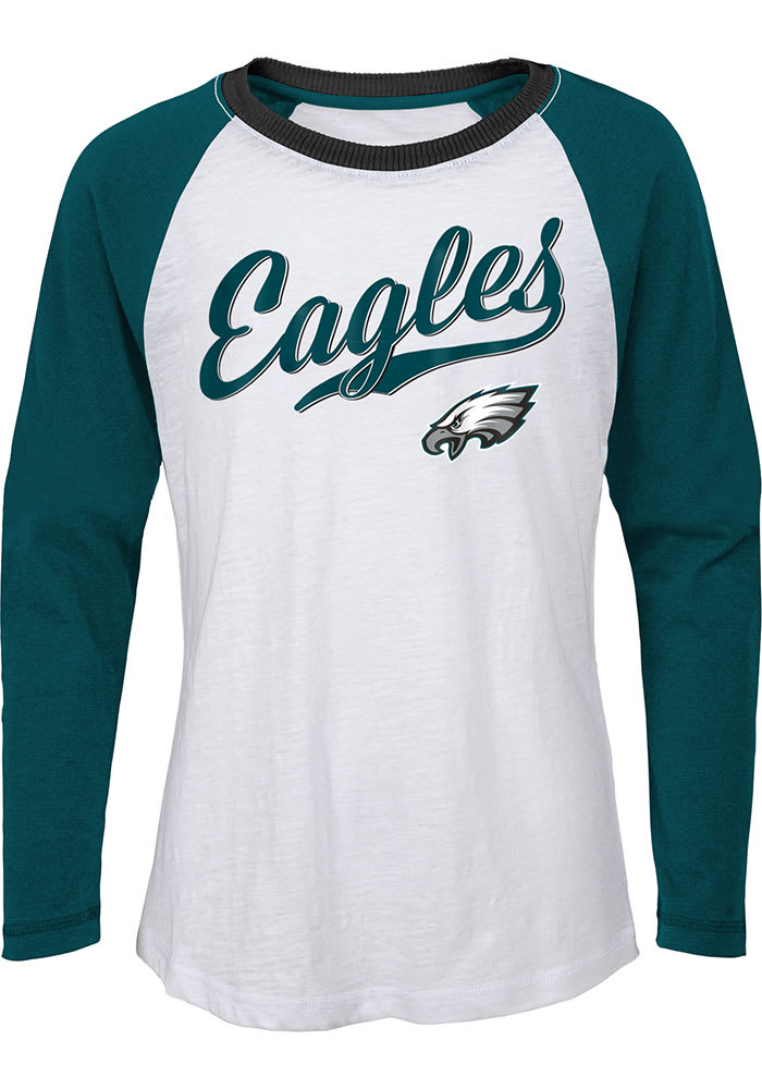 Women's New Era Kelly Green Philadelphia Eagles Throwback Raglan Lace-Up  T-Shirt