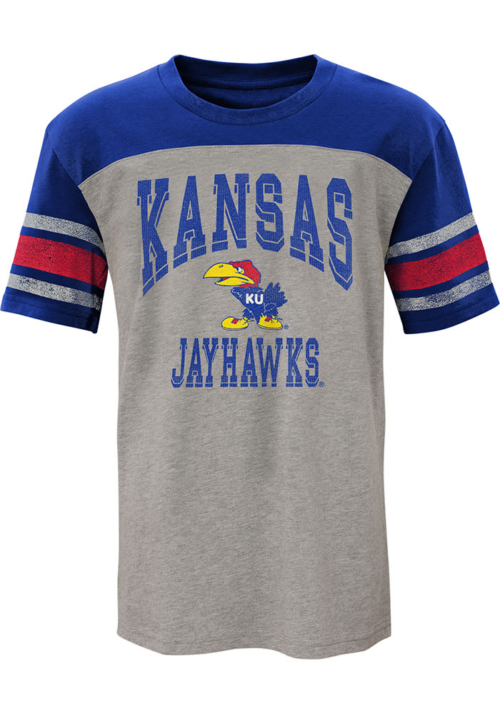Kansas Jayhawks Youth Grey Nostalgic Short Sleeve Fashion T-Shirt