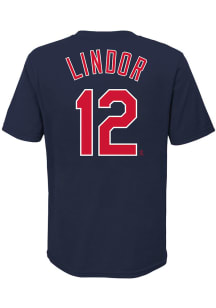Francisco Lindor Cleveland Indians Youth Navy Blue Name Number Player Tee