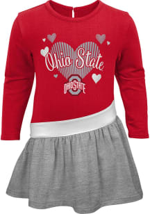 Ohio State Buckeyes Baby Girls Red Heart LS Short Sleeve Dress