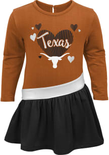 Texas Longhorns Toddler Girls Burnt Orange LS Heart Short Sleeve Dresses