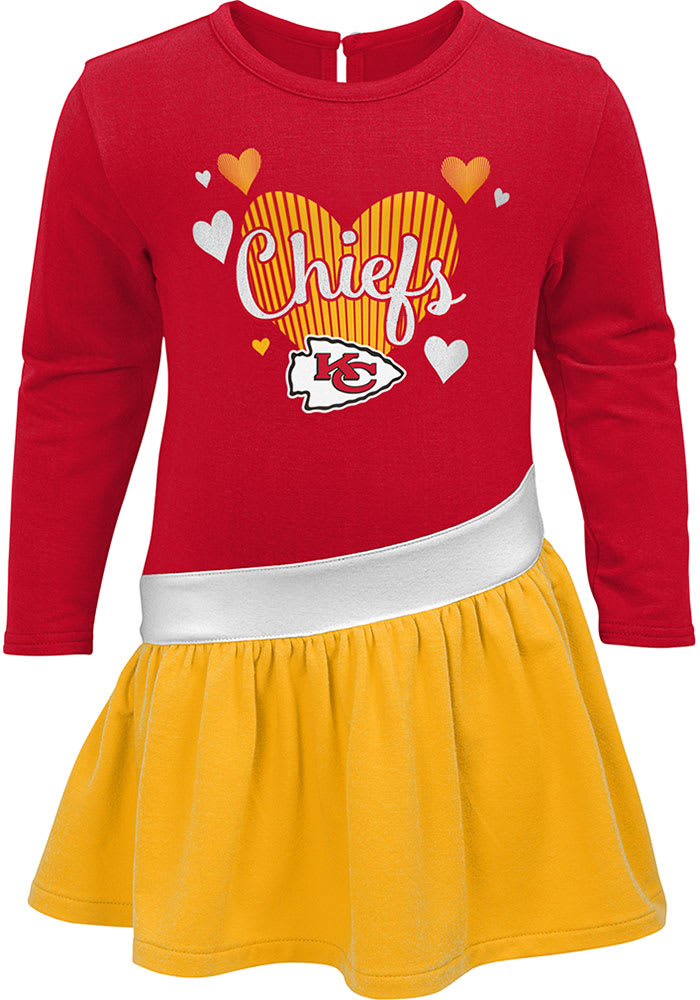 Kansas City Chiefs Baby Girls Red Heart LS Short Sleeve Dress
