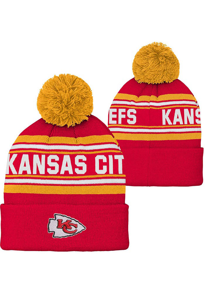 Kansas City Chiefs Red Striped Cuffed Pom Youth Knit Hat