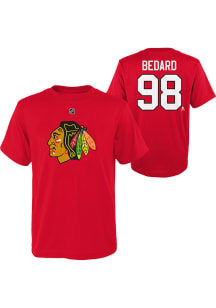 Connor Bedard  Chicago Blackhawks Boys Red Flat NN Short Sleeve T-Shirt