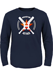 Houston Astros Boys Navy Blue Swing Bats Long Sleeve T-Shirt