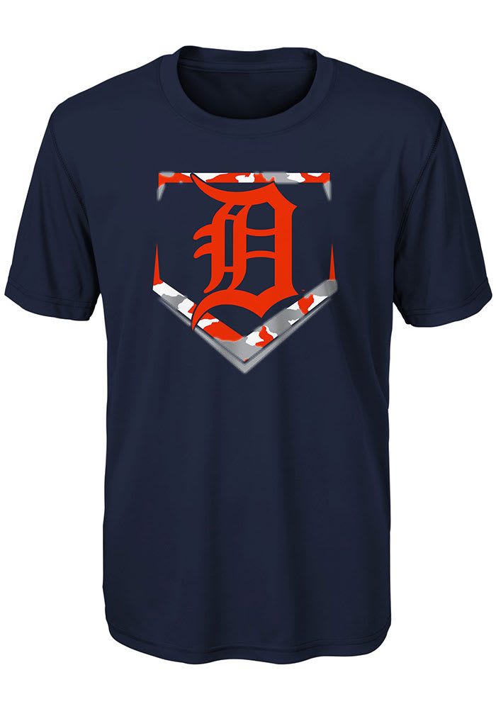 Detroit Tigers Youth Navy Blue Camo Base Short Sleeve T-Shirt