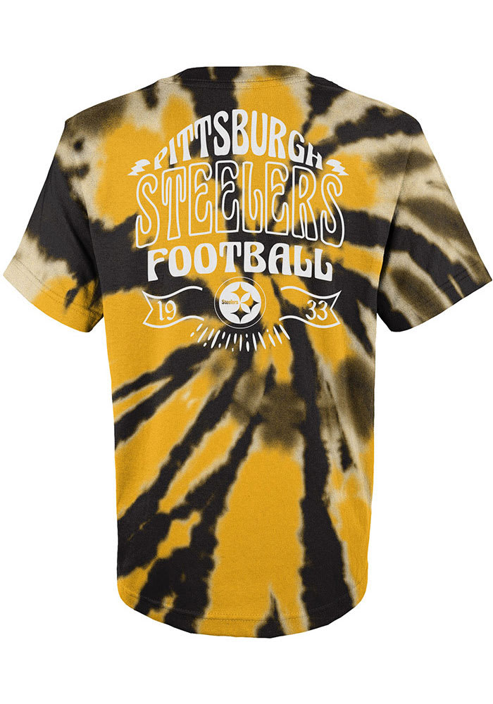 Pittsburgh Steelers Youth Black Pennant Tie Dye Short Sleeve T-Shirt
