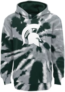 Youth Green Michigan State Spartans Tie Dye Primary Logo Long Sleeve Hooded Sweatshirt