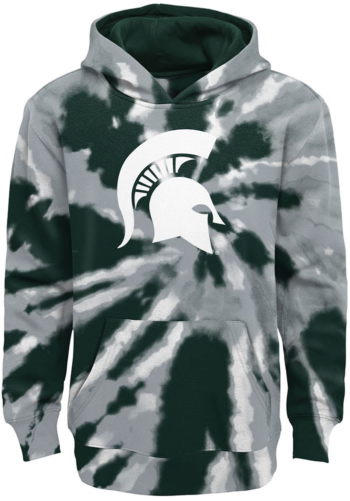 Michigan State Spartans Youth Green Tie Dye Primary Logo Long Sleeve Hoodie