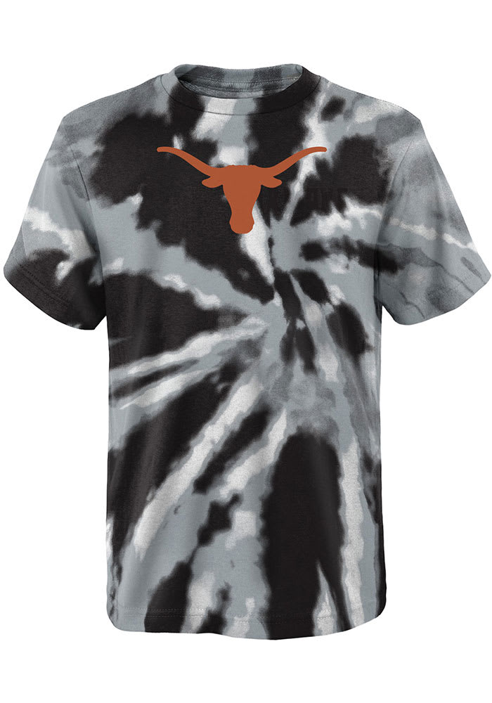 Texas Longhorns Youth Black Tie Dye Primary Logo Short Sleeve T-Shirt