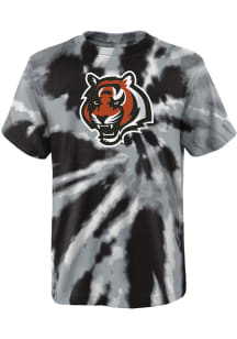 Cincinnati Bengals Youth Black Tie Dye Primary Logo Short Sleeve T-Shirt