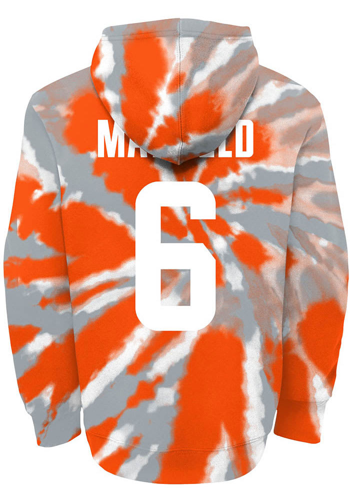 Baker Mayfield Outer Stuff Cleveland Browns Youth Tie Dye NN Long Sleeve Player Hoodie Orange