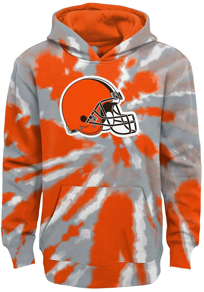 Cleveland Browns Youth Orange Tie Dye Primary Logo Long Sleeve Hoodie