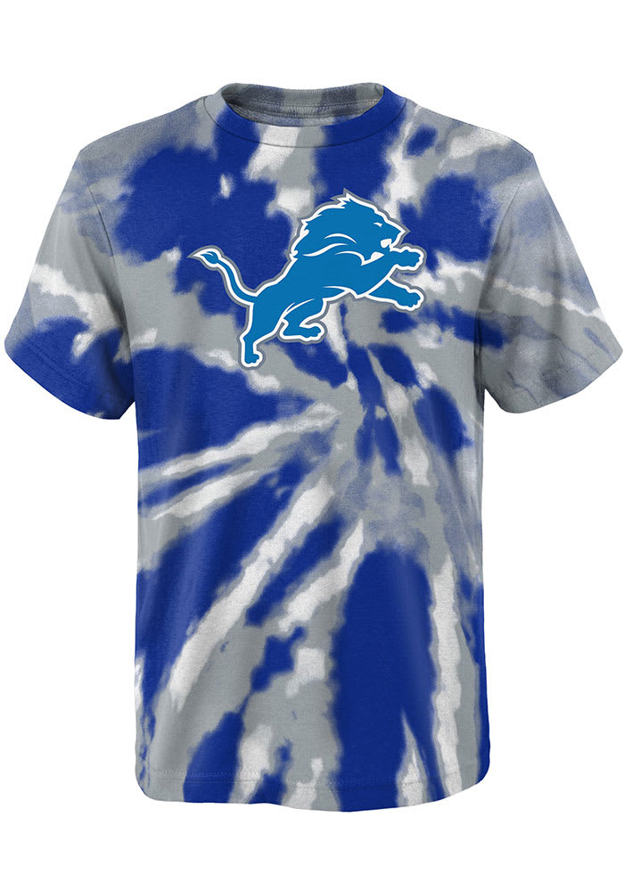 Outerstuff Detroit Lions Youth Blue Tie Dye Primary Logo Short Sleeve T-Shirt, Blue, 100% Cotton, Size XL, Rally House