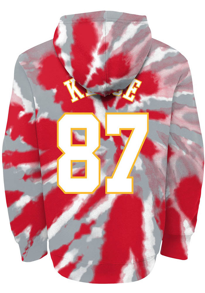 Travis Kelce Outer Stuff Kansas City Chiefs Youth Tie Dye NN Long Sleeve Player Hoodie Red
