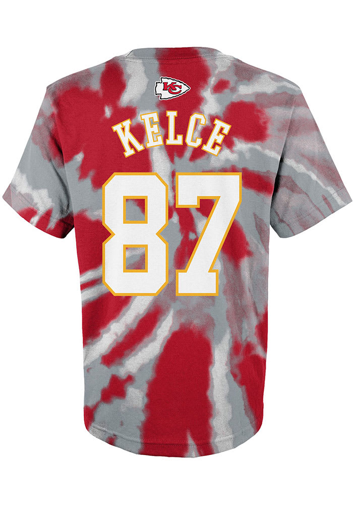 Outerstuff Travis Kelce Kansas City Chiefs Youth Red Tie Dye NN Player Tee, Red, 100% Cotton, Size XL, Rally House