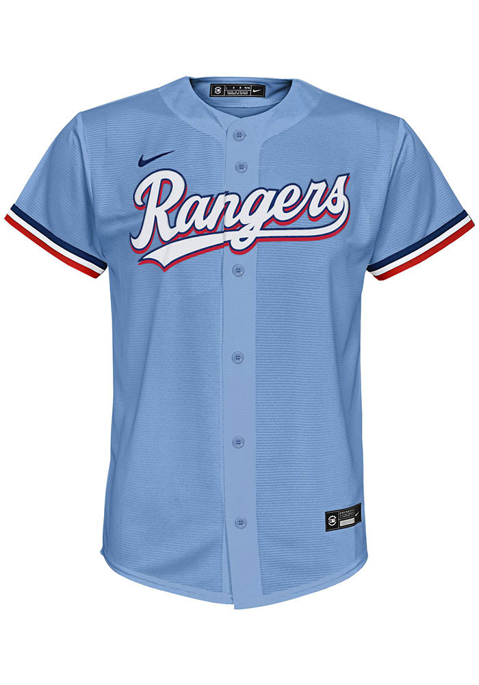 Adidas Texas Rangers Jersey Extra Large Youth Blue Button Baseball Darwish  Boys