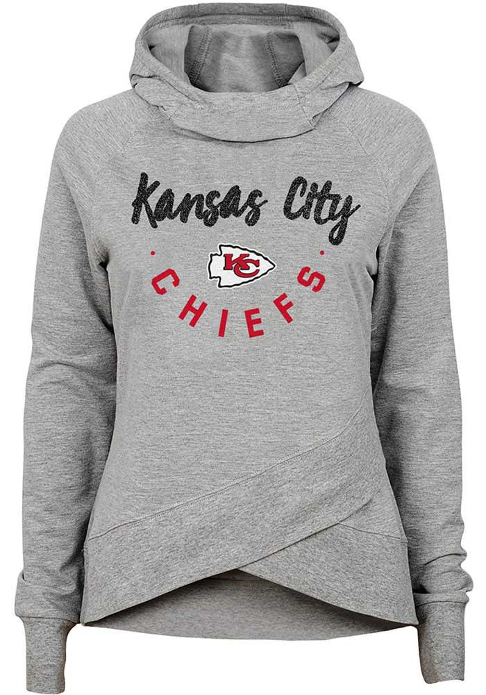 Kansas City Chiefs Girls Grey Glitter Charge Long Sleeve Hooded Sweatshirt