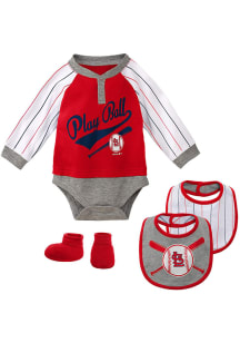 St Louis Cardinals Baby Red Is It Game Time Yet Set One Piece with Bib
