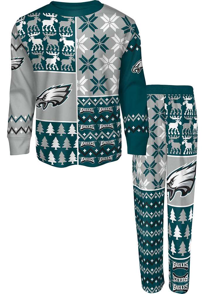 Youth Midnight Green Philadelphia Eagles Holiday Long Sleeve T-Shirt & Pants  Pajama Set