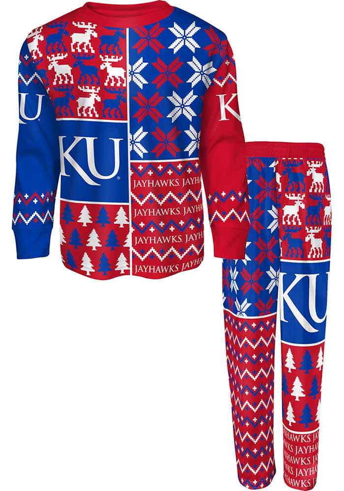 Kansas Jayhawks Boys Ugly Sweater PJ Set - Blue