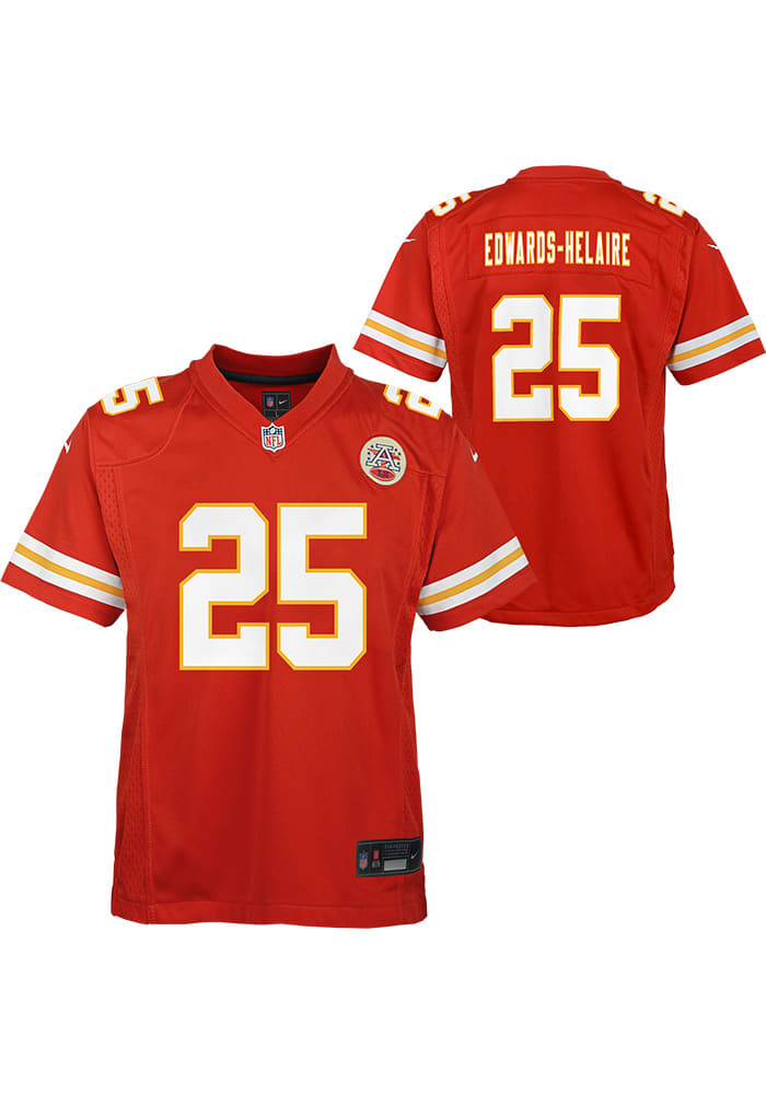 Nike Kansas City Chiefs No25 Clyde Edwards-Helaire Red Team Color Youth Stitched NFL Limited Therma Long Sleeve Jersey
