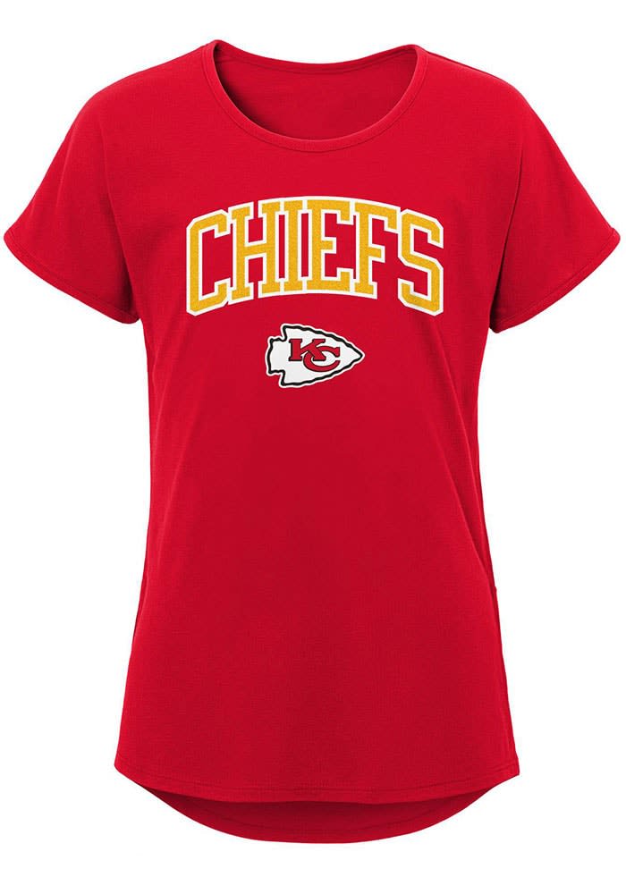 Kansas City Chiefs Girls Glitter Glam Girl Short Sleeve T-Shirt - RED