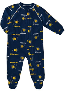 Indiana Pacers Baby Navy Blue Raglan Zip Up Coverall Loungewear One Piece Pajamas