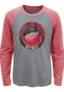 Detroit Red Wings Youth Grey Rink Splitter Long Sleeve Fashion T-Shirt