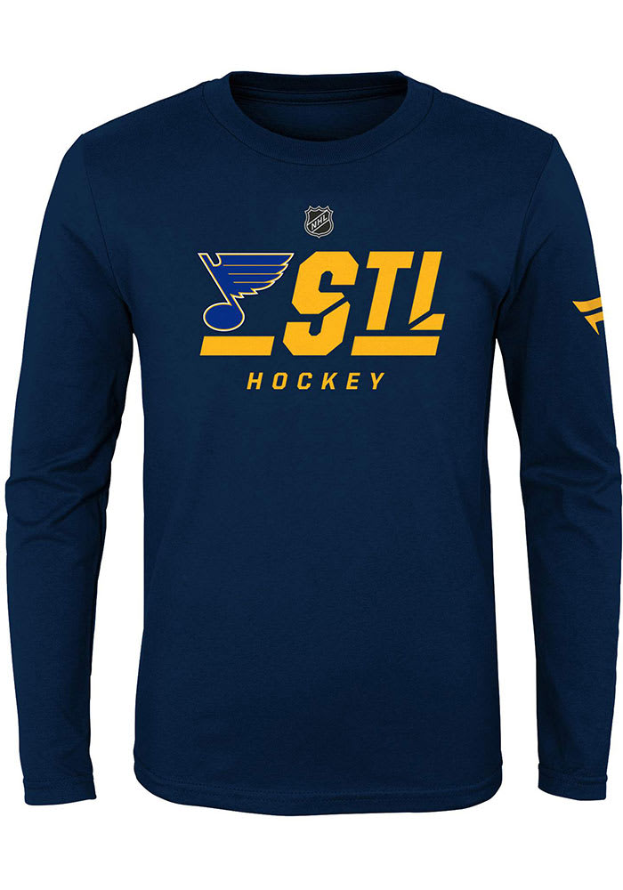 St Louis Blues Boys Navy Blue Authentic Pro 2 Long Sleeve T-Shirt, Navy Blue, 100% POLYESTER, Size 4, Rally House