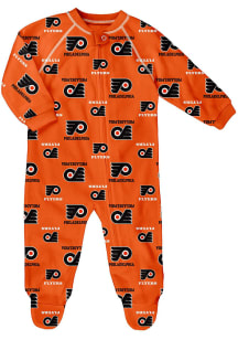 Philadelphia Flyers Baby Orange All Over Logo Raglan Loungewear One Piece Pajamas