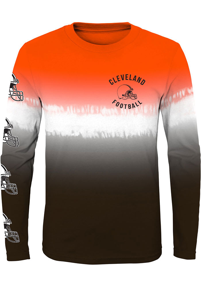 Cleveland Browns Youth Brown Double up Tie Dye Long Sleeve T-Shirt