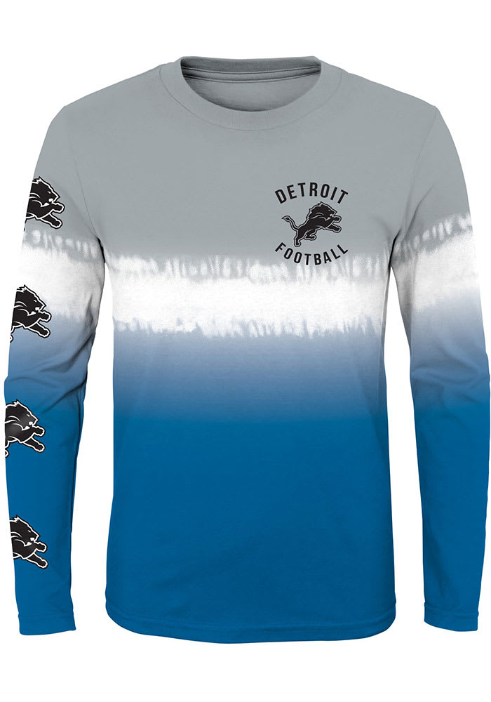 Detroit Lions Youth Blue Double up Tie Dye Long Sleeve T-Shirt