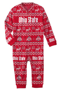 Ohio State Buckeyes Baby Red Ugly Sweater Loungewear One Piece Pajamas