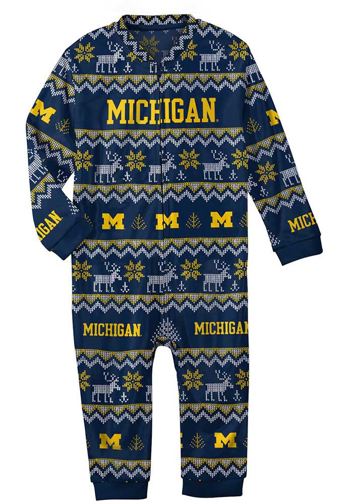 Michigan Wolverines Baby Navy Blue Ugly Sweater Loungewear One Piece Pajamas
