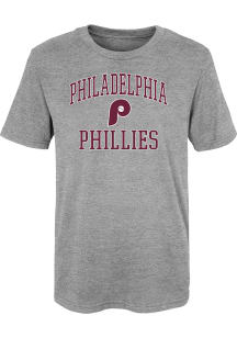 Philadelphia Phillies Boys Grey Cooperstown #1 Design Short Sleeve T-Shirt