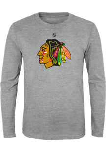 Chicago Blackhawks Boys Grey Primary Logo Long Sleeve T-Shirt