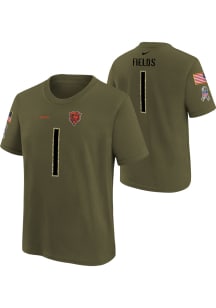 Justin Fields Chicago Bears Youth Olive Salute To Service Name and Number Player Tee