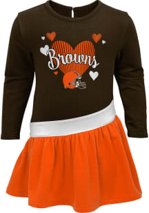 Cleveland Browns Toddler Girls Brown Heart LS Short Sleeve Dresses