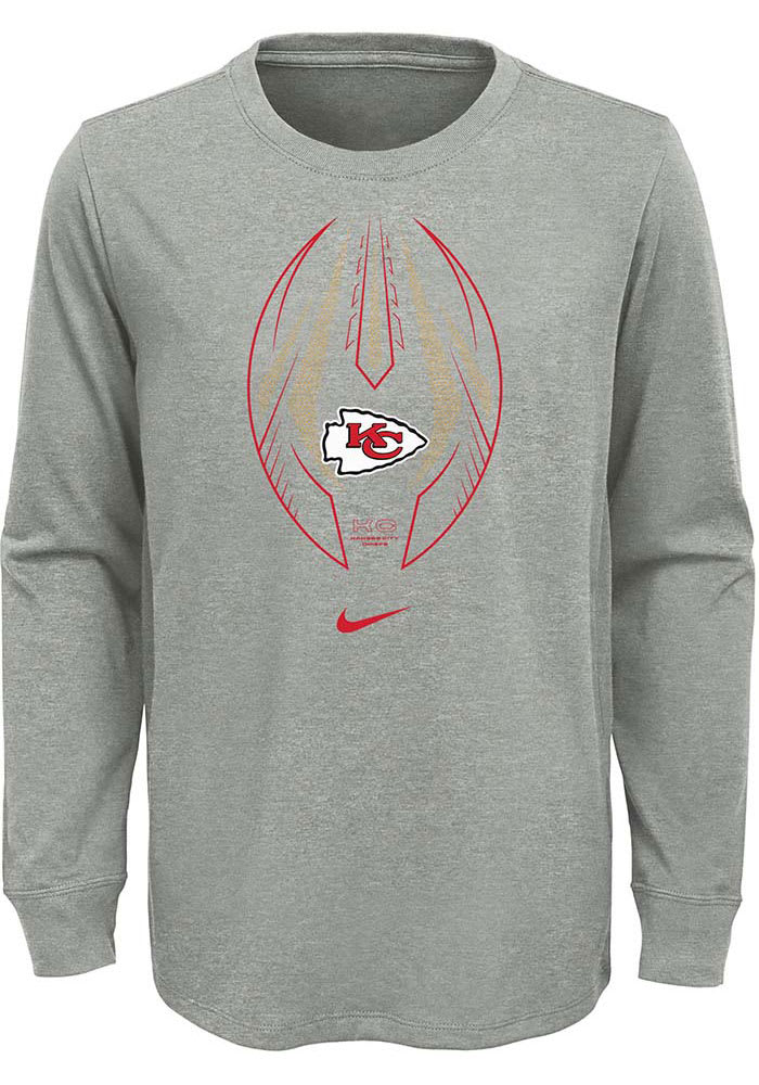 Outerstuff (Nike) Nike Kansas City Chiefs Boys Grey Football Icon Long Sleeve T-Shirt, Grey, 100% Cotton, Size 4, Rally House