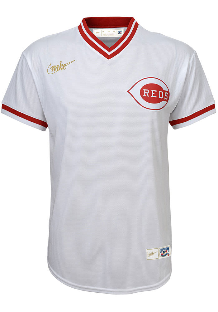 Outerstuff (Nike) Nike Cincinnati Reds Youth White Cooperstown Replica Jersey, White, 100% POLYESTER, Size L, Rally House
