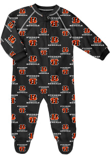Cincinnati Bengals Baby Black All Over Raglan Loungewear One Piece Pajamas